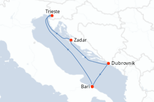 carte itinéraire croisière Adriatique 4 jours au départ du port de Bari