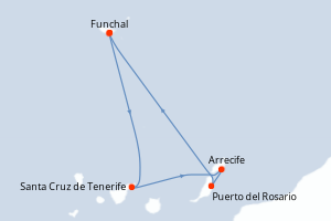carte itinéraire croisière Iles Canaries 5 jours au départ du port de Funchal