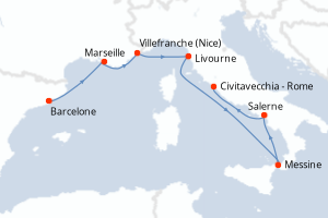 carte itinéraire croisière Sicile 7 jours au départ du port de Barcelone