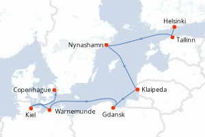 carte itinéraire croisière Europe du Nord 7 jours au départ du port de Helsinki
