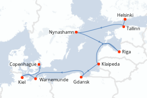 carte itinéraire croisière Europe du Nord 9 jours au départ du port de Helsinki