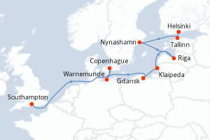 carte itinéraire croisière Europe du Nord 10 jours au départ du port de Helsinki