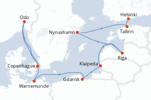 carte itinéraire croisière Baltique 9 jours au départ du port de Copenhague