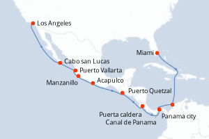 carte itinéraire croisière Caraïbes Bahamas 16 jours au départ du port de Los Angeles