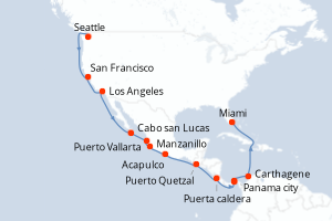 carte itinéraire croisière Caraïbes Bahamas 20 jours au départ du port de Seattle