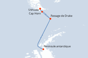 Carte de l'itinéraire de croisière Buenos Aires-Buenos Aires d'une durée de 13 jours