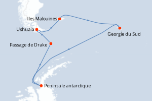Carte de l'itinéraire de croisière Buenos Aires-Buenos Aires d'une durée de 18 jours