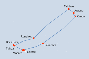 Carte de l'itinéraire de croisière Papeete-Papeete d'une durée de 14 jours