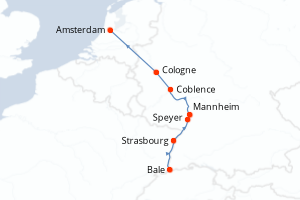 carte itinéraire croisière Rhin Main Moselle 7 jours au départ du port de Bale