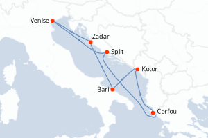 carte itinéraire croisière Adriatique 7 jours au départ du port de Bari