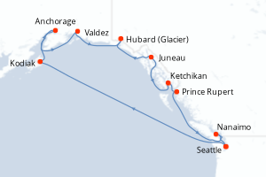 carte itinéraire croisière Alaska 14 jours au départ du port de Seattle