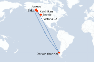 carte itinéraire croisière Alaska 7 jours au départ du port de Seattle