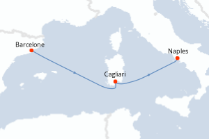Carte de l'itinéraire de croisière Barcelone-Naples d'une durée de 3 jours