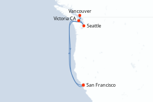 carte itinéraire croisière Amérique du Nord 7 jours au départ du port de San Francisco