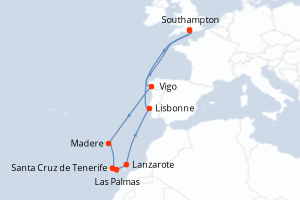 carte itinéraire croisière Iles Canaries 12 jours au départ du port de Southampton