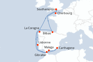 carte itinéraire croisière Europe du Nord 14 jours au départ du port de Southampton
