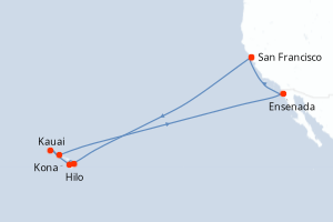 Carte itinéraire croisière Hawaii, Riviera Mexicaine, Amérique du Nord - 16 jours au départ de San Francisco - Riviera Mexicaine