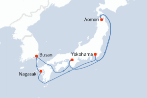 carte itinéraire croisière Asie 8 jours au départ du port de Yokohama