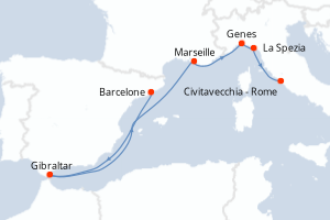 carte itinéraire croisière Méditerranée 7 jours au départ du port de Barcelone