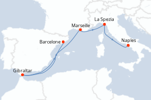 carte itinéraire croisière Méditerranée 7 jours au départ du port de Barcelone