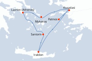 Carte itinéraire croisière Grèce, Turquie - 3 jours au départ de Patmos - Méditerranée
