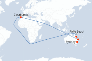 Carte de l'itinéraire de croisière Sydney-Sydney d'une durée de 9 jours