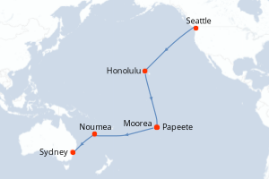 carte itinéraire croisière Australie Nouvelle Zélande 22 jours au départ du port de Seattle