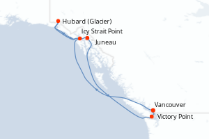 Carte de l'itinéraire de croisière Vancouver-Vancouver d'une durée de 7 jours