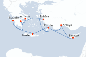 carte itinéraire croisière Méditerranée 11 jours au départ du port de Le Piree - Athenes