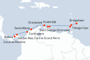 carte itinéraire croisière Canal de Panama 14 jours au départ du port de Bridgetown