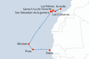 carte itinéraire croisière Ouest Africain 10 jours au départ du port de Santa Cruz de Tenerife