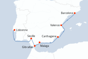 carte itinéraire croisière Atlantique 8 jours au départ du port de Barcelone