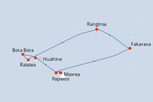 Carte de l'itinéraire de croisière Papeete-Papeete d'une durée de 11 jours
