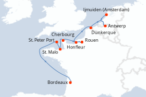 carte itinéraire croisière Europe du Nord 11 jours au départ du port de Bordeaux