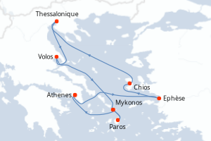 Carte itinéraire croisière Grèce, Turquie - 7 jours au départ de Le Piree - Athenes - Méditerranée