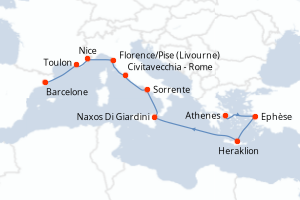 carte itinéraire croisière Méditerranée 11 jours au départ du port de Athenes