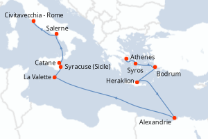 carte itinéraire croisière Sicile 14 jours au départ du port de Le Piree - Athenes
