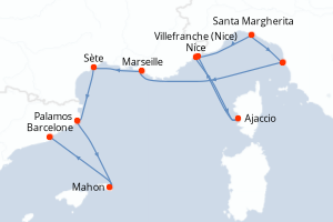carte itinéraire croisière Méditerranée 11 jours au départ du port de Nice