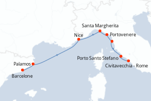 carte itinéraire croisière Méditerranée 8 jours au départ du port de Barcelone