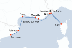 carte itinéraire croisière Méditerranée 7 jours au départ du port de Barcelone