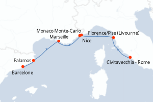 carte itinéraire croisière Méditerranée 7 jours au départ du port de Civitavecchia - Rome