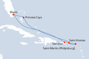 carte itinéraire croisière Caraïbes Bahamas 8 jours au départ du port de Miami