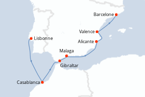 carte itinéraire croisière Méditerranée 7 jours au départ du port de Lisbonne