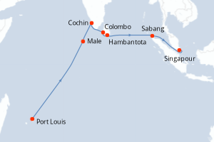 carte itinéraire croisière Asie 16 jours au départ du port de Port Louis