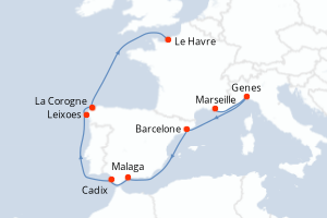 carte itinéraire croisière Europe du Nord 10 jours au départ du port de Marseille
