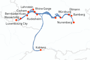 carte itinéraire croisière Elbe 7 jours au départ du port de Nuremberg