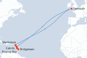 Carte itinéraire croisière Îles au Vent - 7 jours au départ de Bridgetown - Caraïbes Bahamas