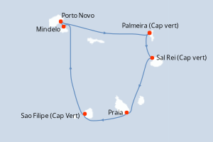 Carte de l'itinéraire de croisière Palmeira (Cap vert)-Palmeira (Cap vert) d'une durée de 7 jours