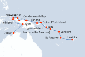 carte itinéraire croisière Australie Nouvelle Zélande 23 jours au départ du port de Darwin