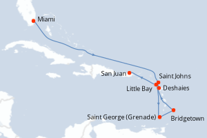 carte itinéraire croisière Caraïbes Bahamas 8 jours au départ du port de Miami